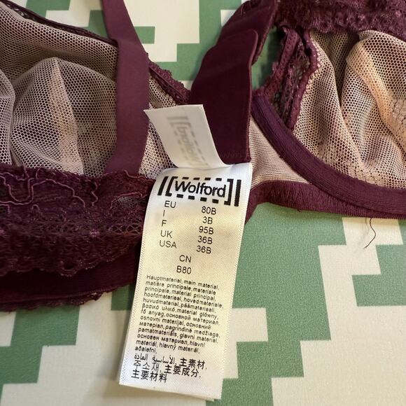 Wolford Lace Bra Deep Plum Purple Underwire Size 36B NWT $248 MSRP - Picture 4 of 7